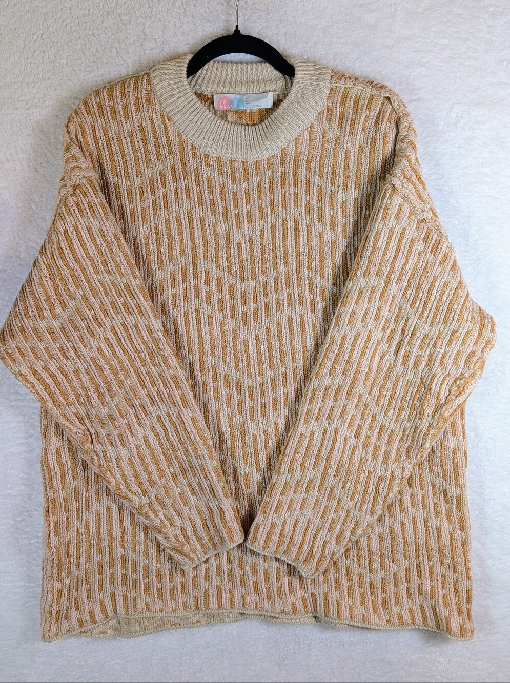 Free People Cream & Tan Textured Knit Oversize Sweater‎